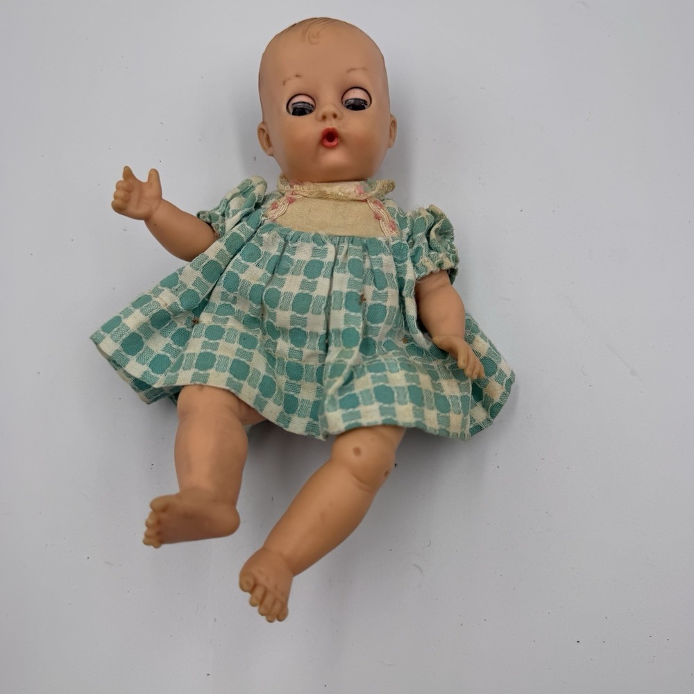 Vintage Vogue Baby Doll Sleep Eyes Checkered Dress 8" Drink Wet Doll